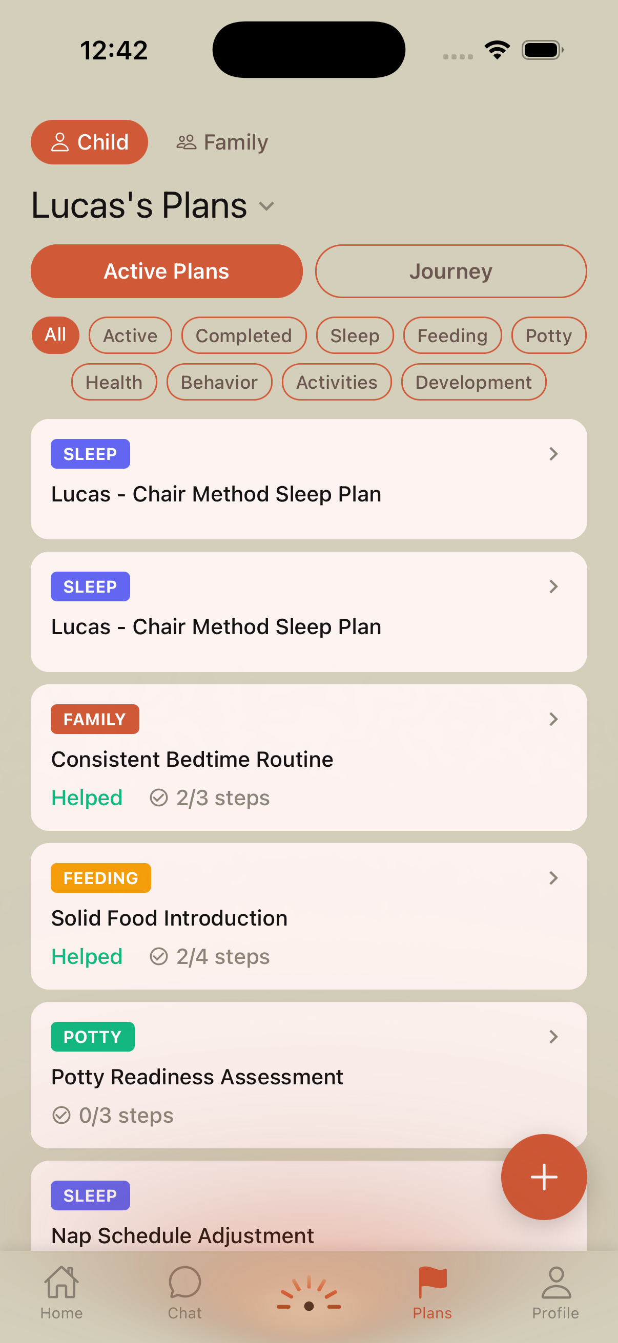 Dormie plans screen showing active strategies with progress